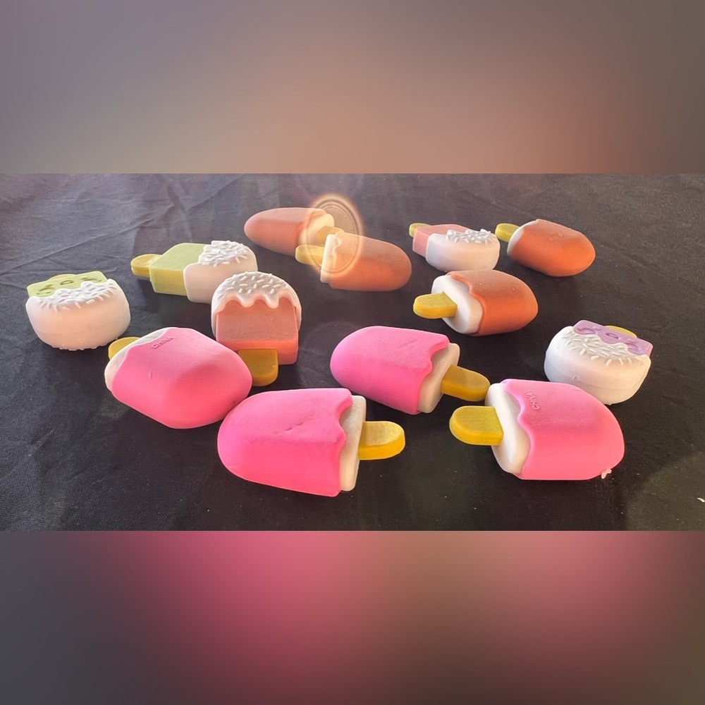 13 colorful “face” popsicle/ ice cream on a stick erasers